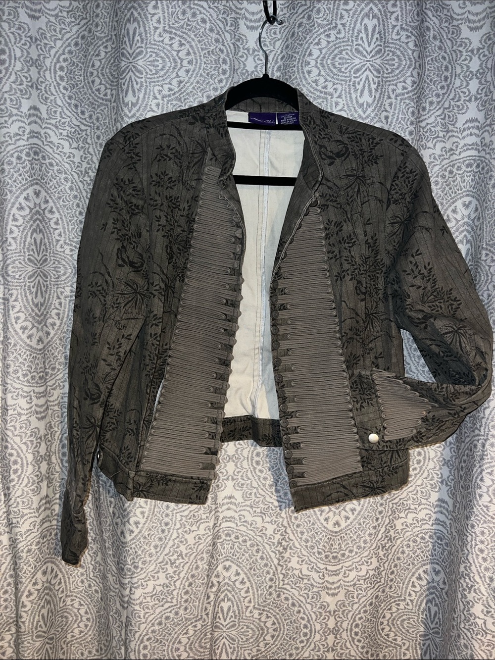 Vintage Hunt Club Charcoal Gray Embroidered Military-Trim Jacket
